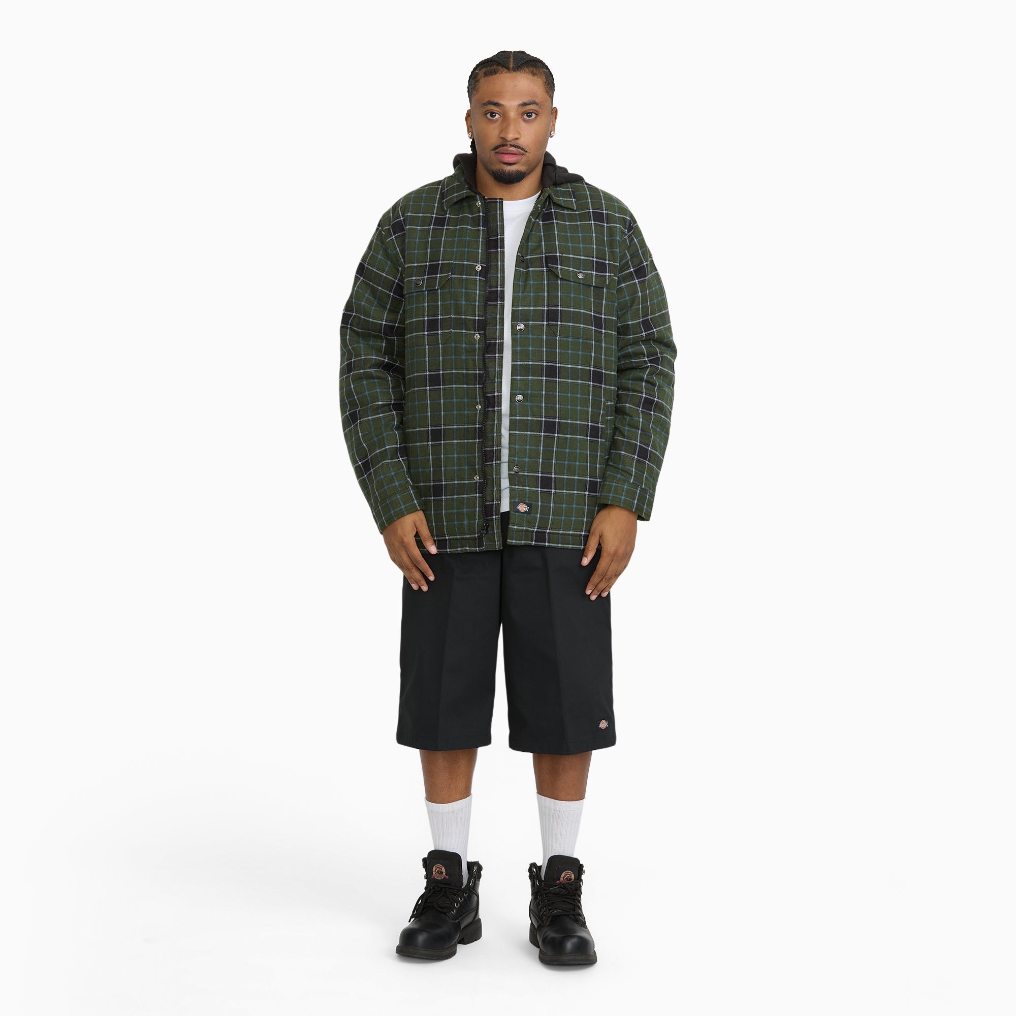 Insulated Plaid Hooded Shirt Jacket