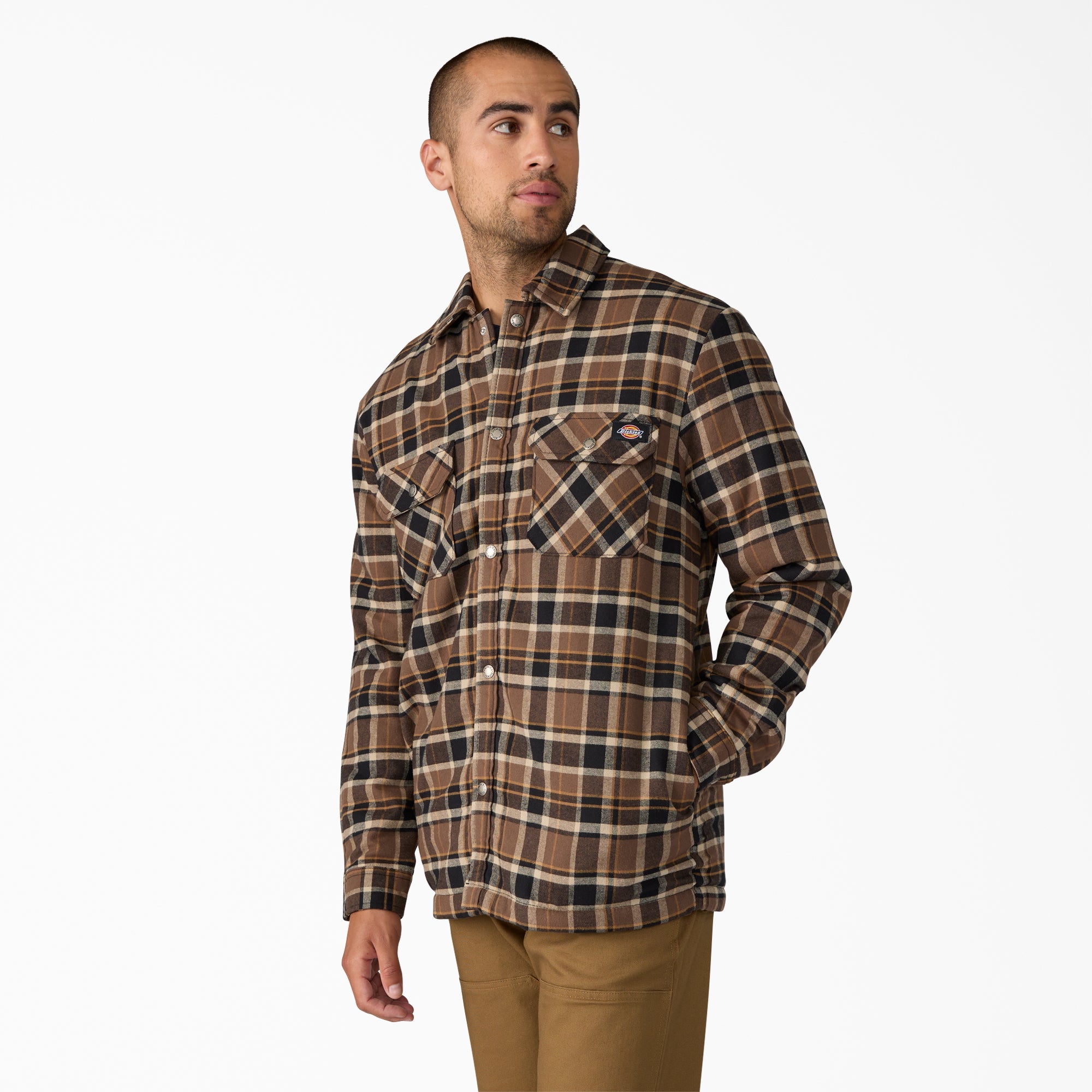 Water Repellent Fleece-Lined Flannel Shirt Jacket