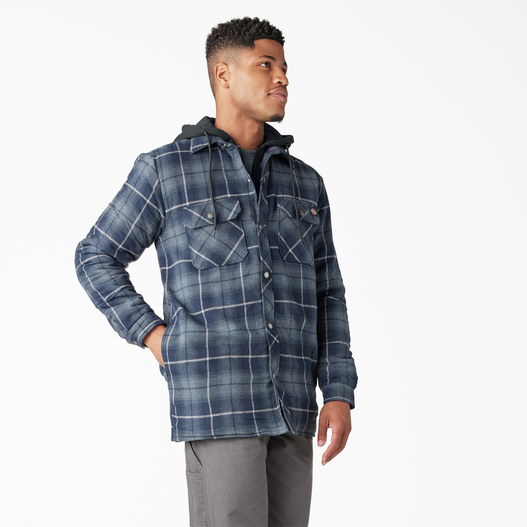Water Repellent Flannel Hooded Shirt Jacket