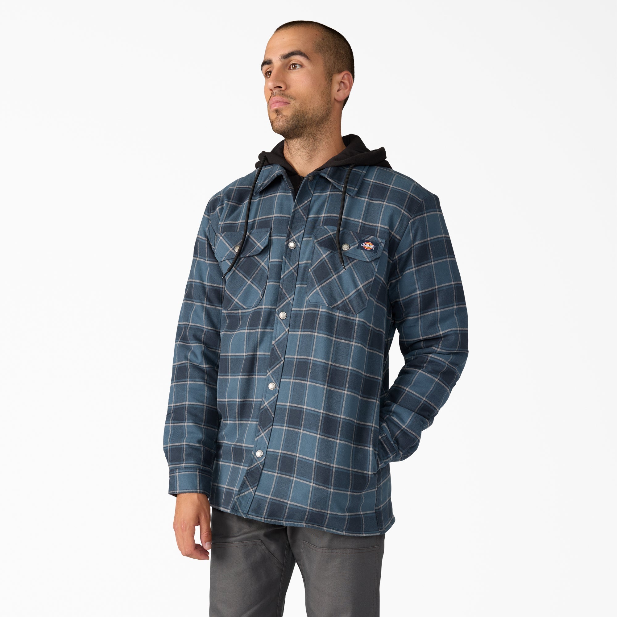 Water Repellent Flannel Hooded Shirt Jacket